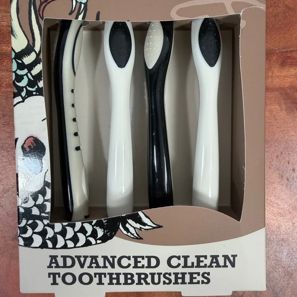 Ed Hardy Advanced Clean Toothbrushes 4 Pack Black White Tattoo Art New